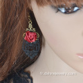 Boucles d’oreilles de dentelle noire pour femmes avec alliage de Rose crochet boucle d’oreille